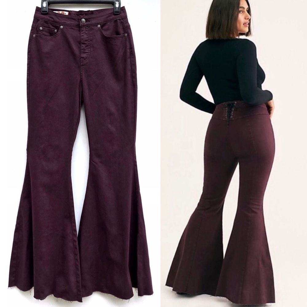Free People High Rise Lace Up Bell Bottom Jeans - Picture 1 of 9